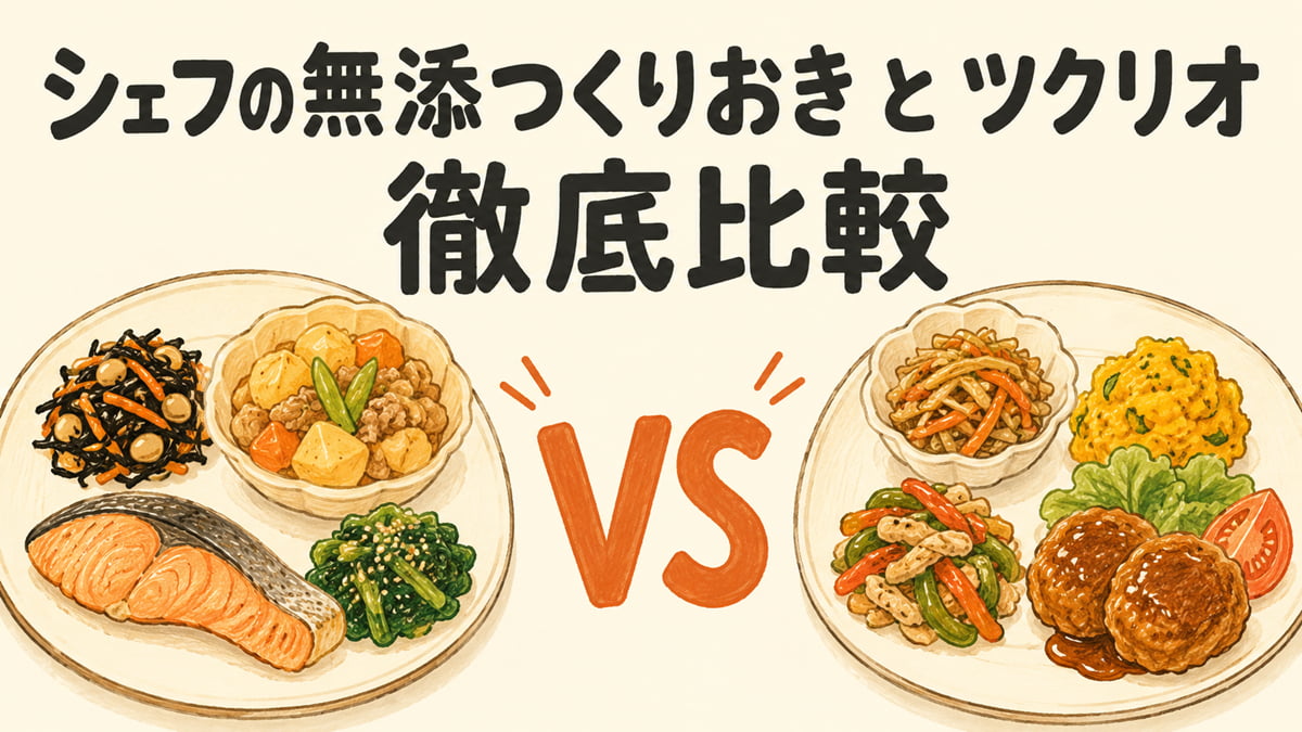 シェフの無添つくりおきとツクリオを比較した記事のアイキャッチ画像。